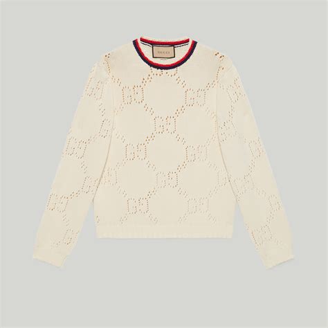 maglione paperino gucci|Maglione in cotone GG traforato in avorio .